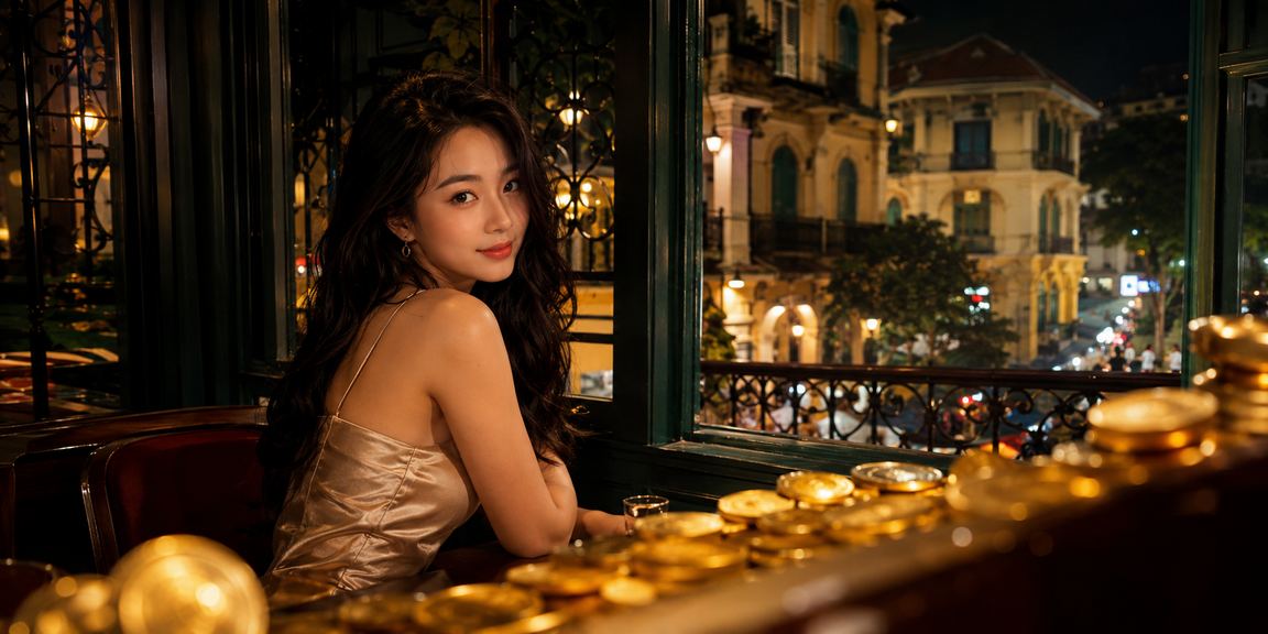 Quán cà phê Hà Nội gợi bối cảnh xem voucher và ưu đãi VIP trên điện thoại